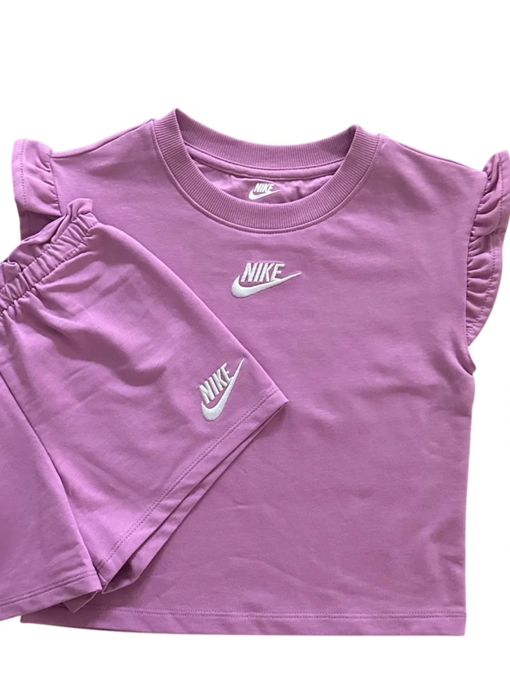 Nike Girls Short Ruffle Sleeve Shirt & Shorts Set Size 4 Light Magenta NWT